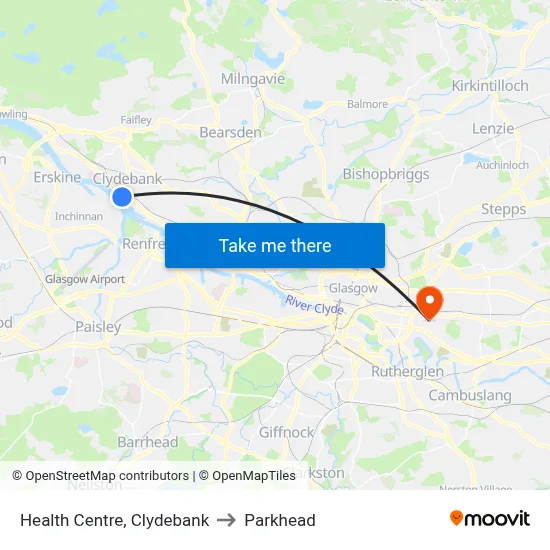 Health Centre, Clydebank to Parkhead map