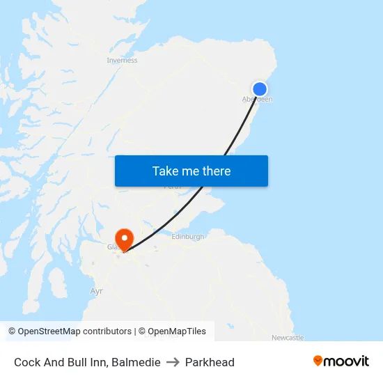 Cock And Bull Inn, Balmedie to Parkhead map