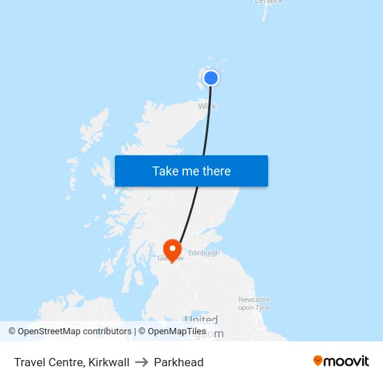Travel Centre, Kirkwall to Parkhead map