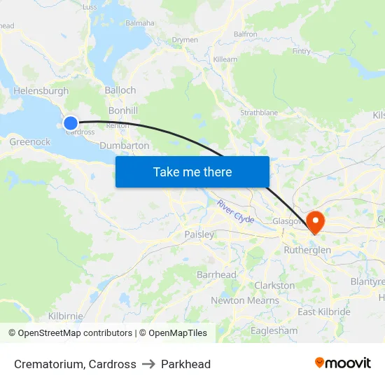 Crematorium, Cardross to Parkhead map