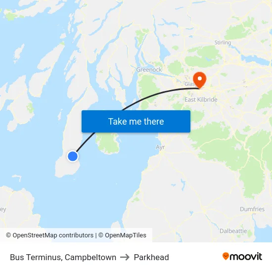 Bus Terminus, Campbeltown to Parkhead map