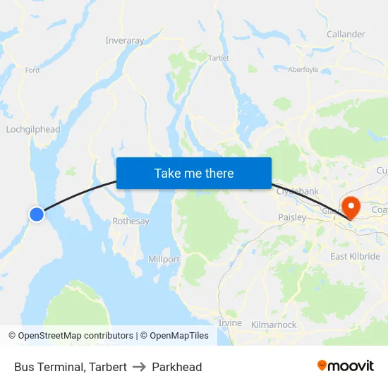 Bus Terminal, Tarbert to Parkhead map