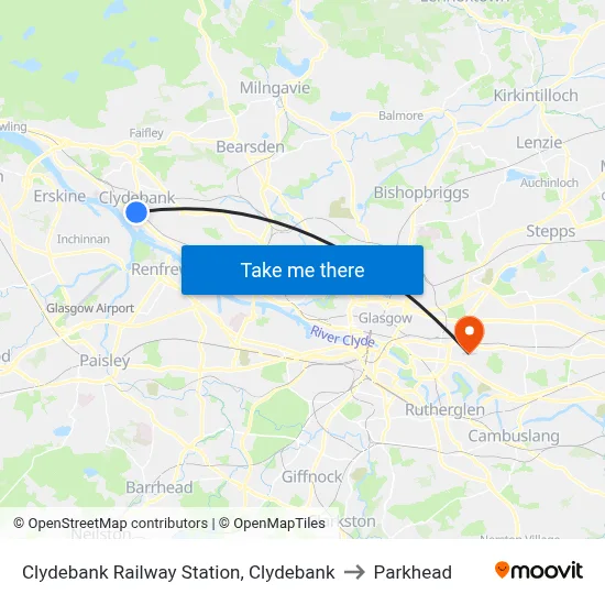 Clydebank Railway Station, Clydebank to Parkhead map