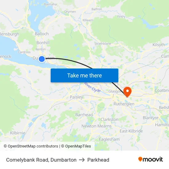 Comelybank Road, Dumbarton to Parkhead map