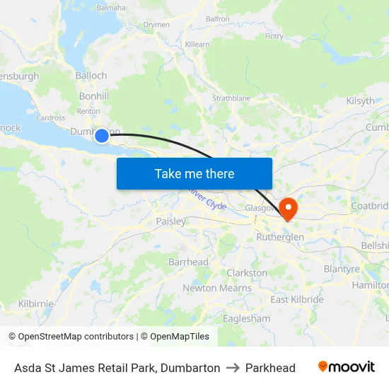 Asda St James Retail Park, Dumbarton to Parkhead map