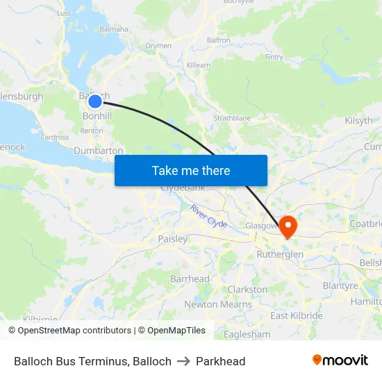 Balloch Bus Terminus, Balloch to Parkhead map