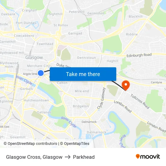 Glasgow Cross, Glasgow to Parkhead map