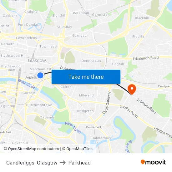 Candleriggs, Glasgow to Parkhead map