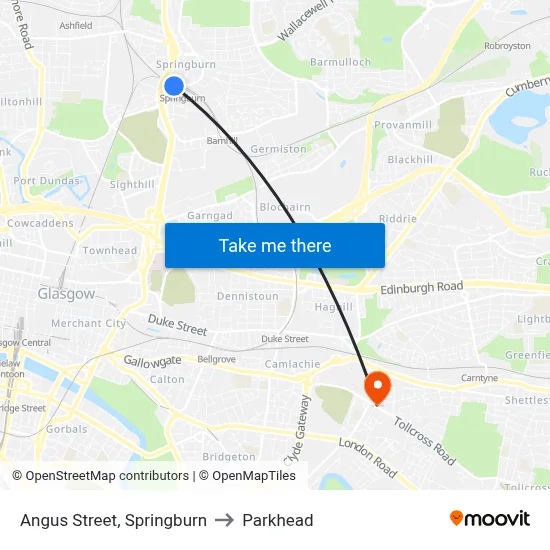 Angus Street, Springburn to Parkhead map