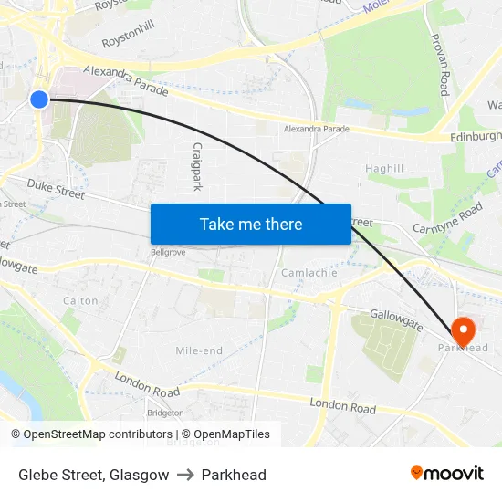 Glebe Street, Glasgow to Parkhead map