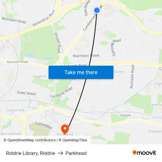 Riddrie Library, Riddrie to Parkhead map