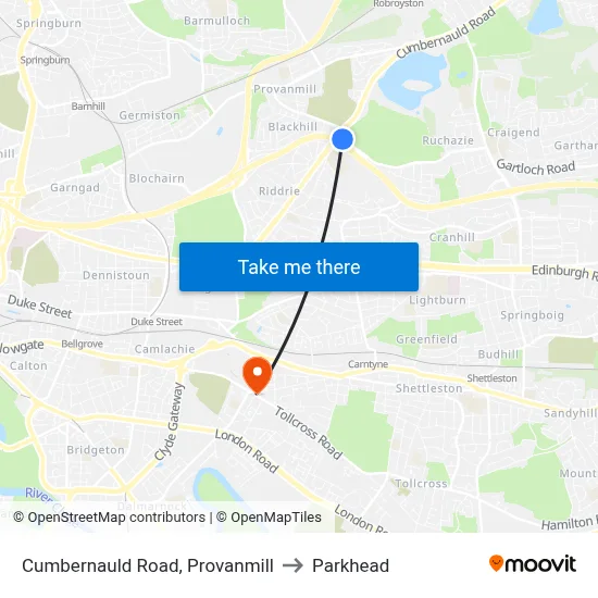 Cumbernauld Road, Provanmill to Parkhead map