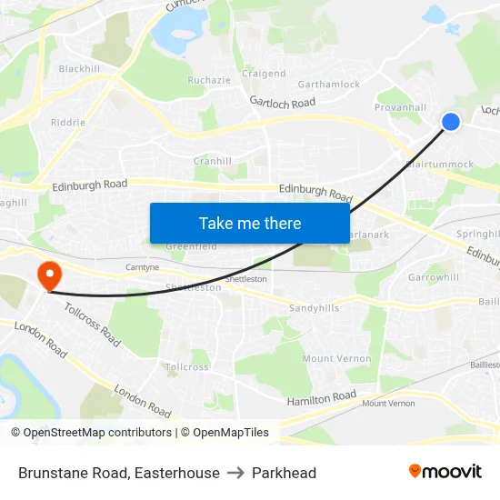 Brunstane Road, Easterhouse to Parkhead map