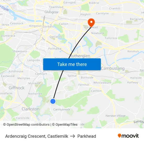 Ardencraig Crescent, Castlemilk to Parkhead map