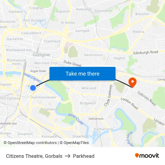 Citizens Theatre, Gorbals to Parkhead map