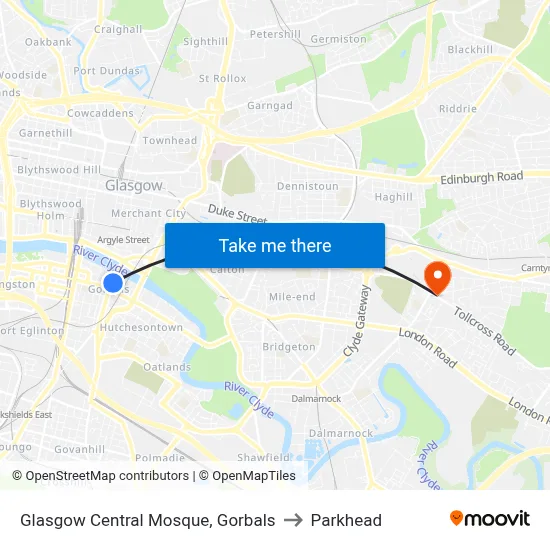 Glasgow Central Mosque, Gorbals to Parkhead map