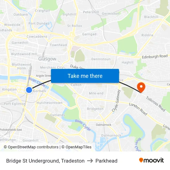 Bridge St Underground, Tradeston to Parkhead map