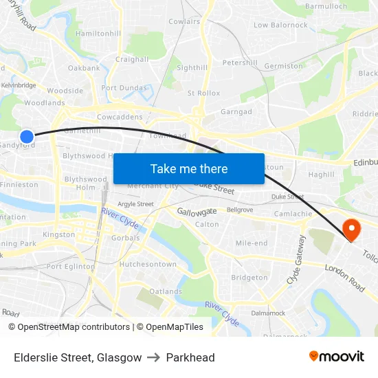 Elderslie Street, Glasgow to Parkhead map