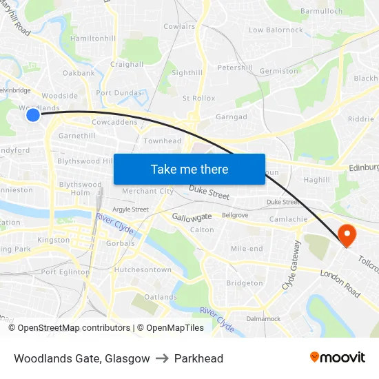 Woodlands Gate, Glasgow to Parkhead map