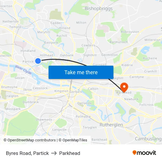 Byres Road, Partick to Parkhead map