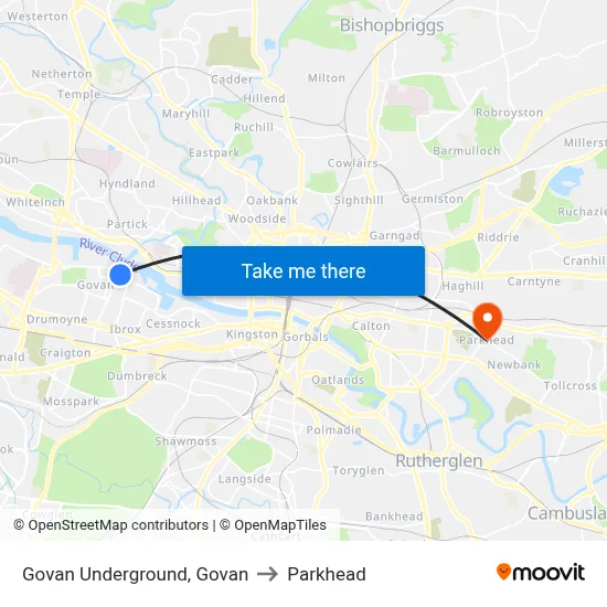 Govan Underground, Govan to Parkhead map