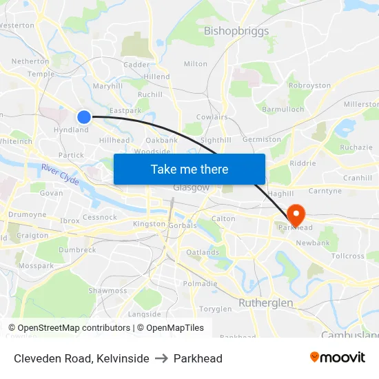 Cleveden Road, Kelvinside to Parkhead map