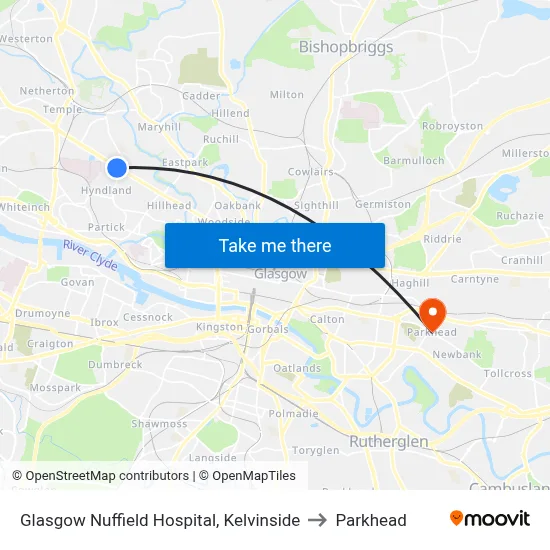 Glasgow Nuffield Hospital, Kelvinside to Parkhead map