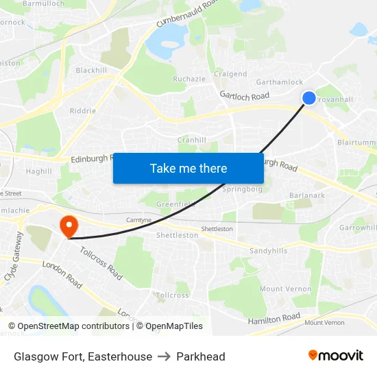 Glasgow Fort, Easterhouse to Parkhead map
