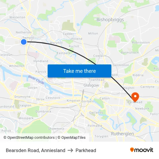 Bearsden Road, Anniesland to Parkhead map