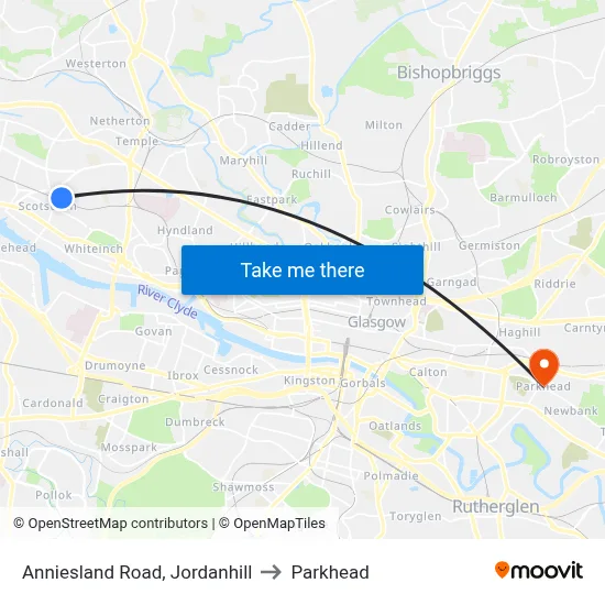 Anniesland Road, Jordanhill to Parkhead map