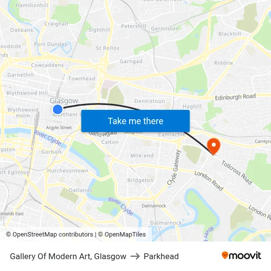 Gallery Of Modern Art, Glasgow to Parkhead map