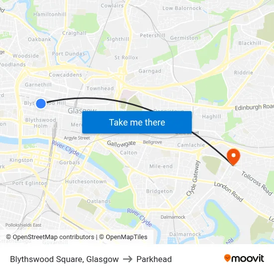 Blythswood Square, Glasgow to Parkhead map