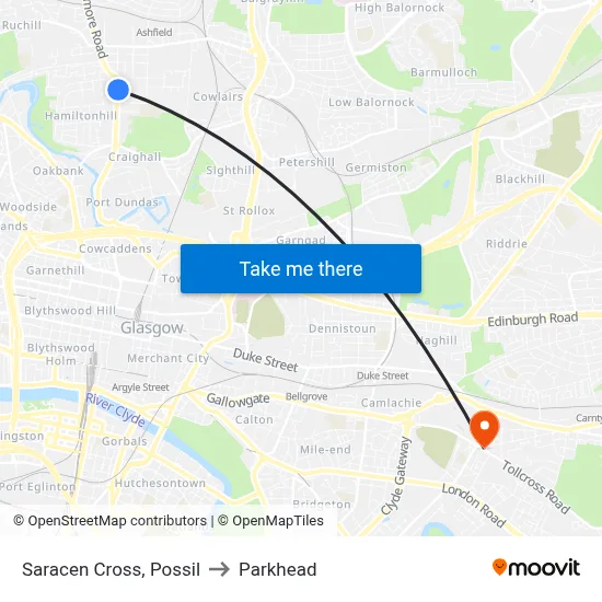 Saracen Cross, Possil to Parkhead map