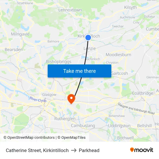 Catherine Street, Kirkintilloch to Parkhead map