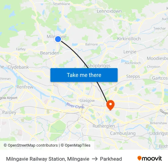 Milngavie Railway Station, Milngavie to Parkhead map