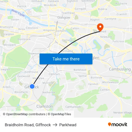 Braidholm Road, Giffnock to Parkhead map