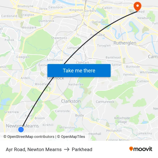 Ayr Road, Newton Mearns to Parkhead map