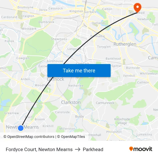 Fordyce Court, Newton Mearns to Parkhead map
