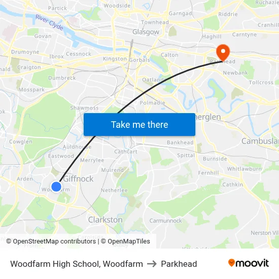 Woodfarm High School, Woodfarm to Parkhead map