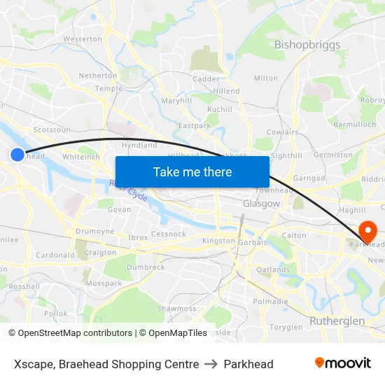 Xscape, Braehead Shopping Centre to Parkhead map