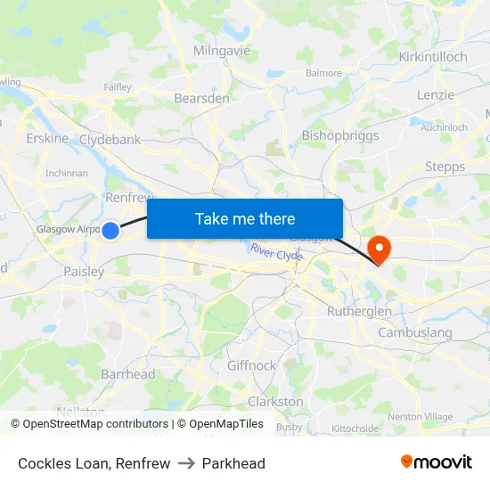 Cockles Loan, Renfrew to Parkhead map
