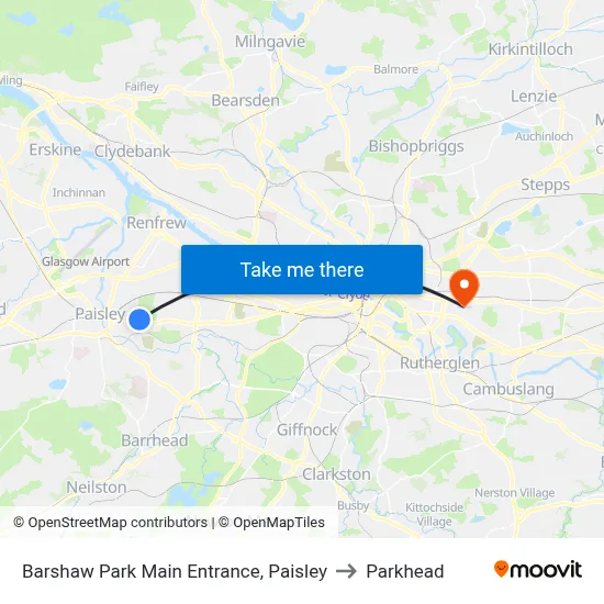 Barshaw Park Main Entrance, Paisley to Parkhead map