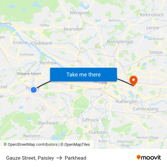Gauze Street, Paisley to Parkhead map