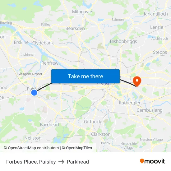 Forbes Place, Paisley to Parkhead map
