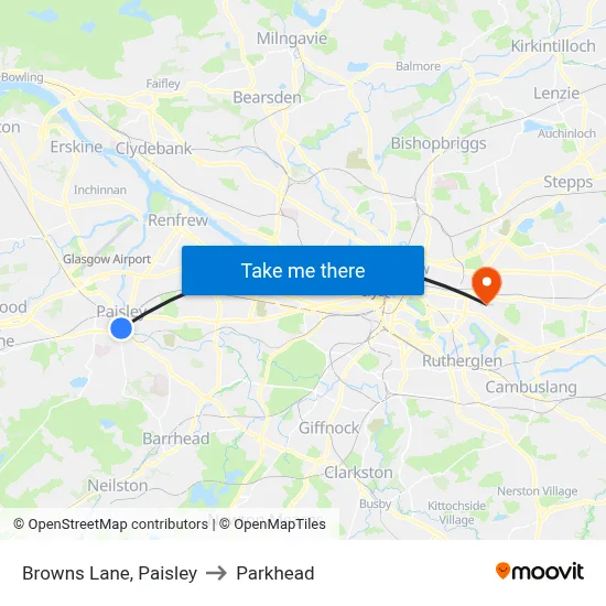 Browns Lane, Paisley to Parkhead map