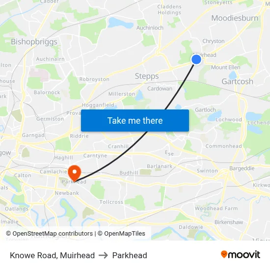 Knowe Road, Muirhead to Parkhead map