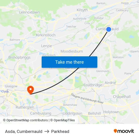 Asda, Cumbernauld to Parkhead map