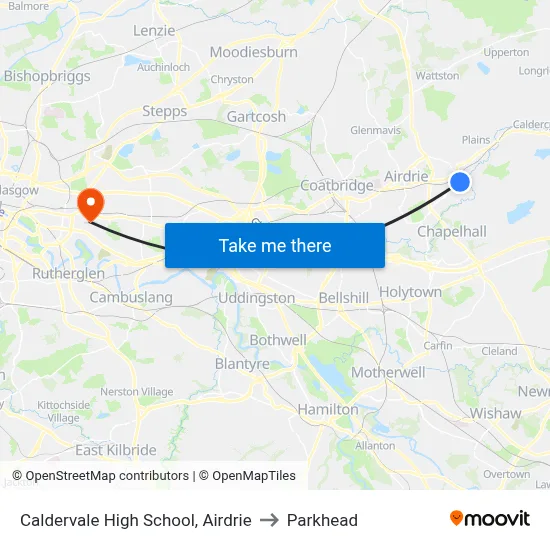 Caldervale High School, Airdrie to Parkhead map