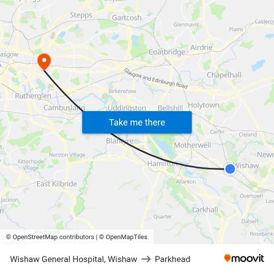 Wishaw General Hospital, Wishaw to Parkhead map