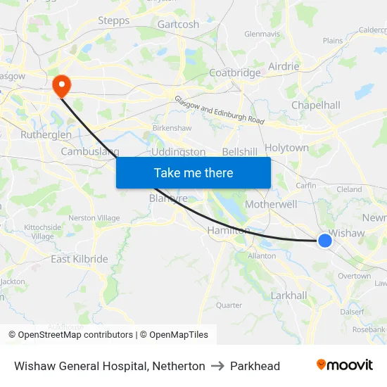 Wishaw General Hospital, Netherton to Parkhead map